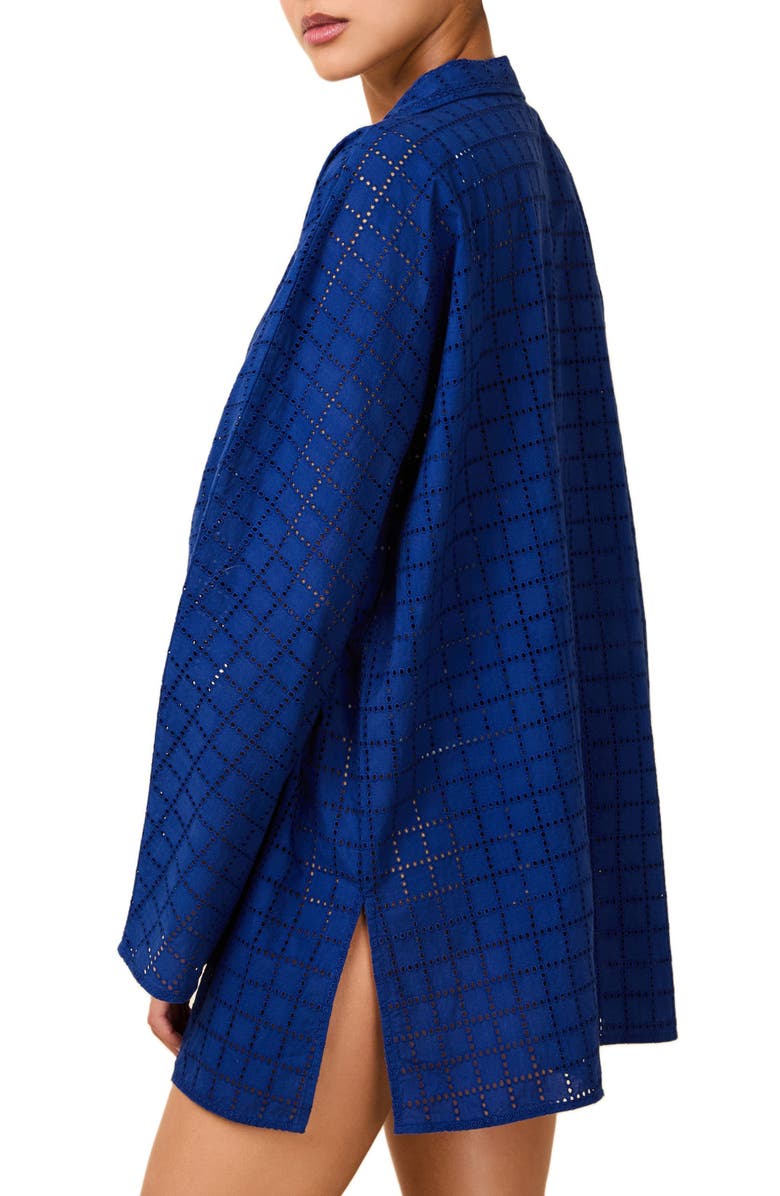 Solid & Striped The Alba Embroidered Eyelet Long Sleeve Cotton Cover-Up Tunic, Alternate, color, Maritime Navy