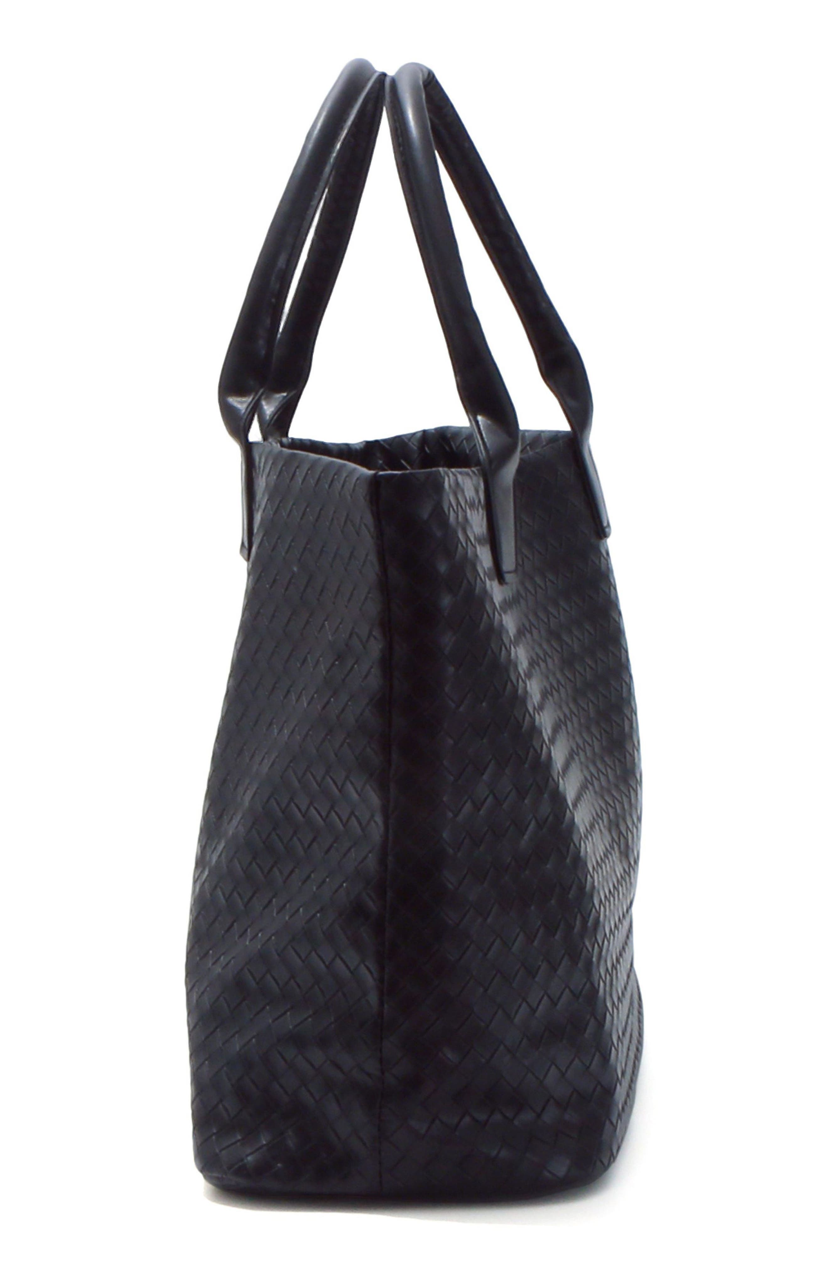 Woven Faux Leather Tote, Alternate, color, BLACK