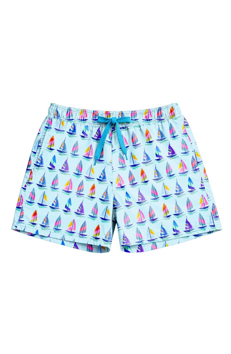 Limeapple Boys Sailboat Print Board Shorts, Main, color, Multicolor