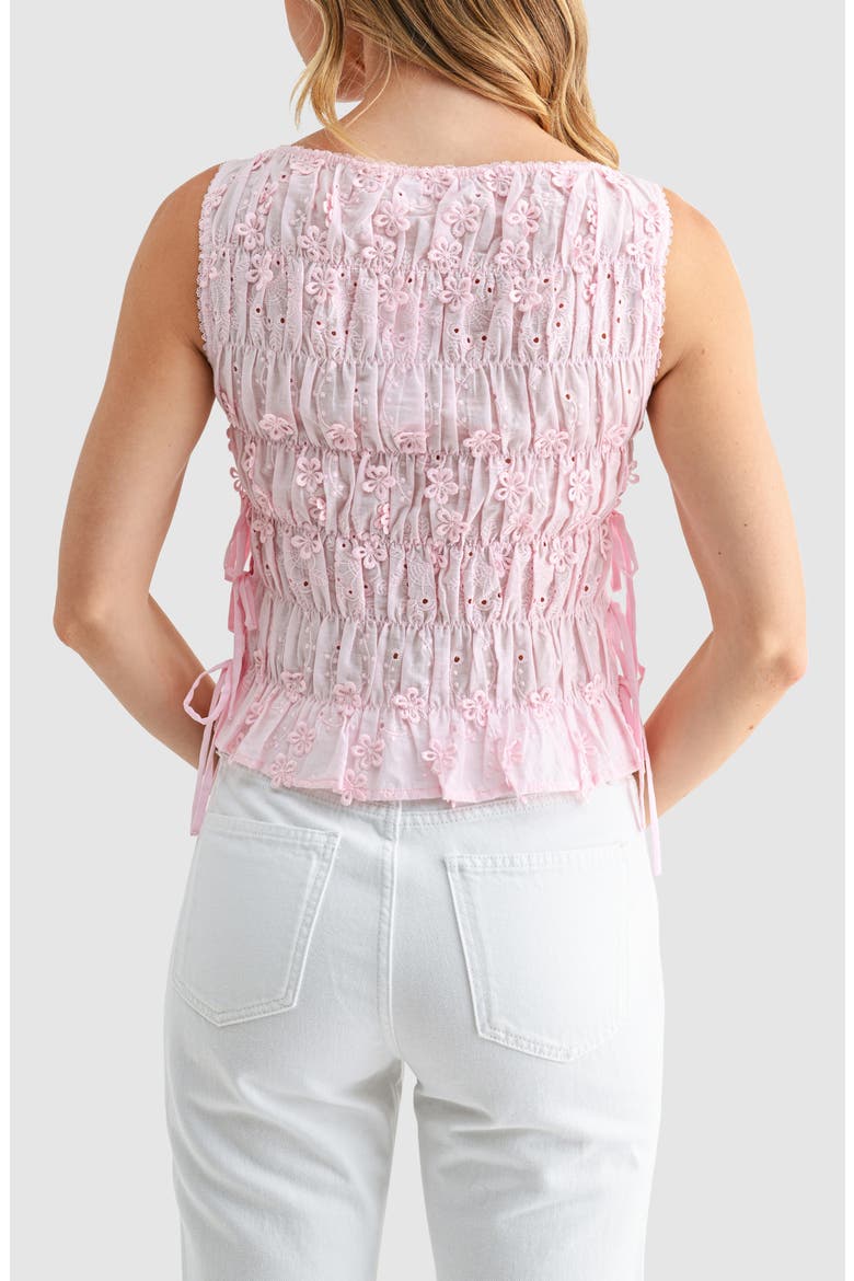 Embroidered Eyelet Smocked Sleeveless Top, Alternate, color, PINK