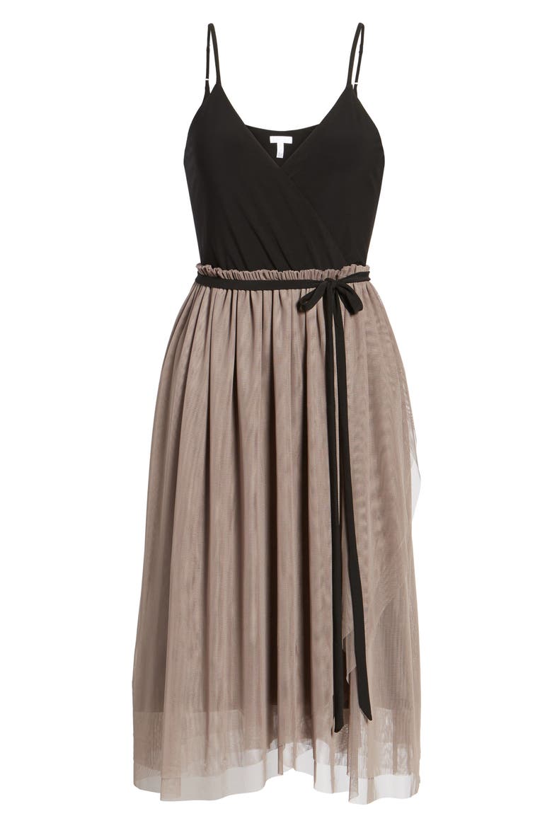 Mixed Media Midi Dress, Alternate, color, TAN DUSK