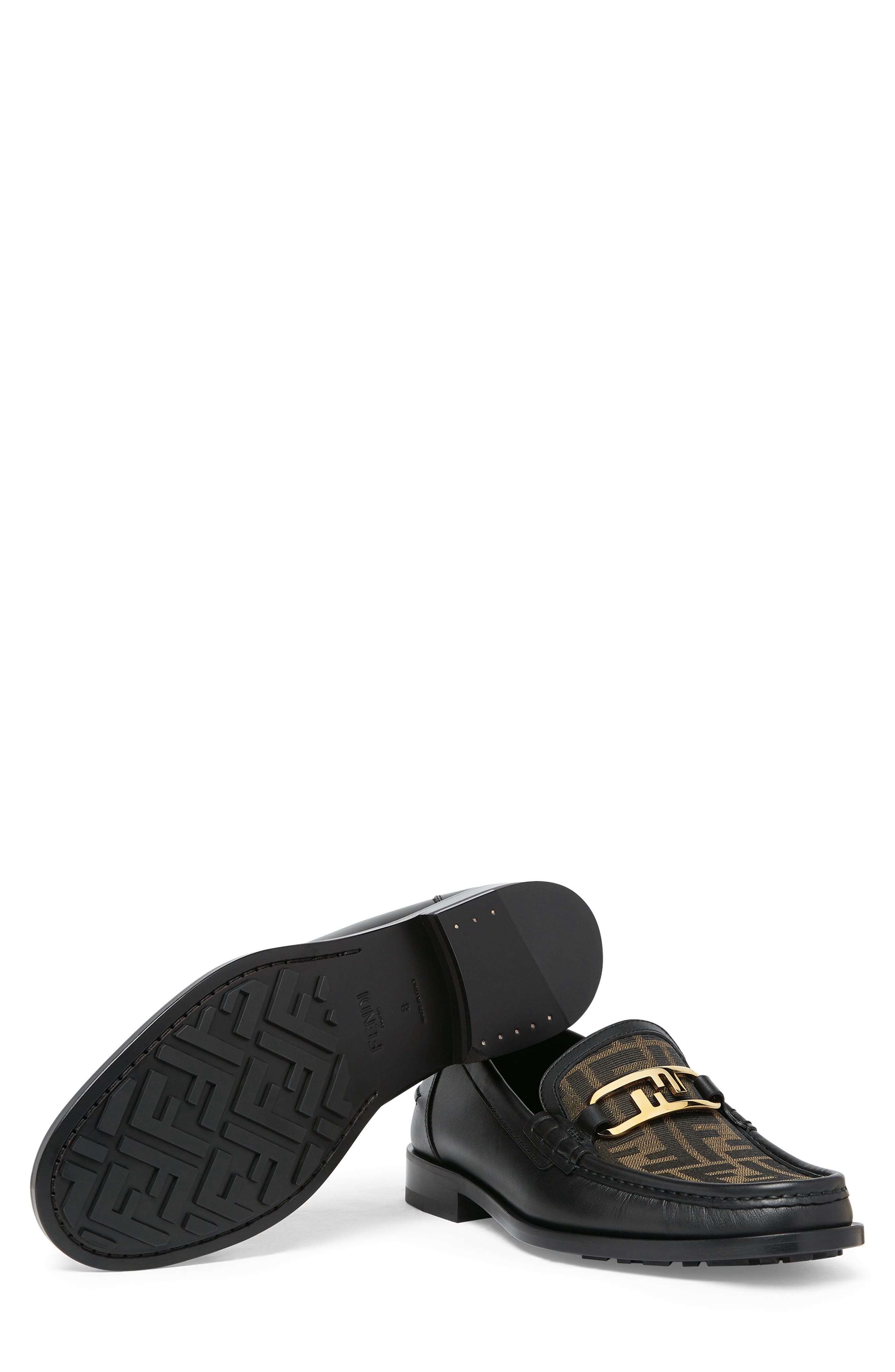 Fendi O'Lock FF Jacquard Vamp Loafer, Alternate, color, Black/ Brown