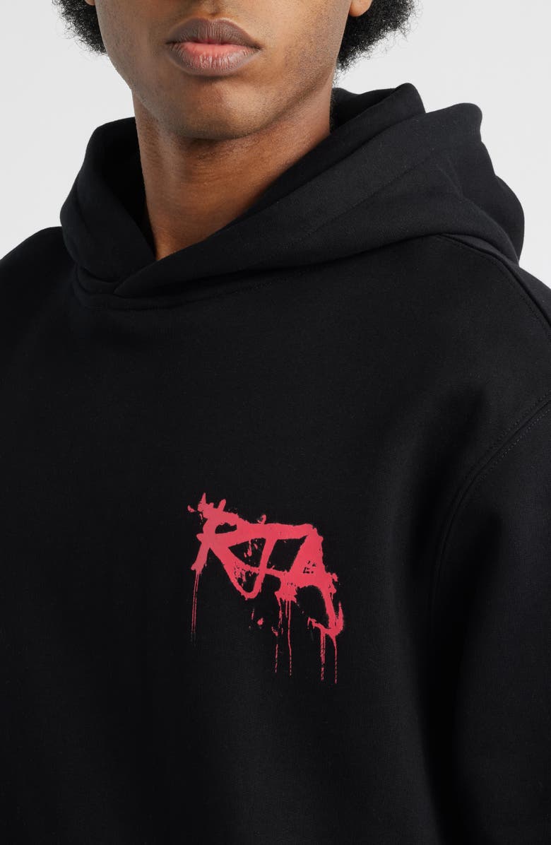 RtA Jordan Graffiti Graphic Drawcord Hem Hoodie, Alternate, color, Black Graffiti Pink
