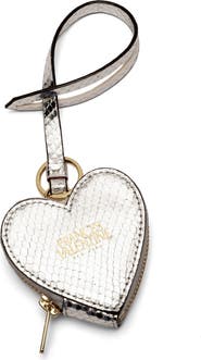 Frances Valentine Heart Snakeskin Embossed Metallic Leather Key Chain Wristlet