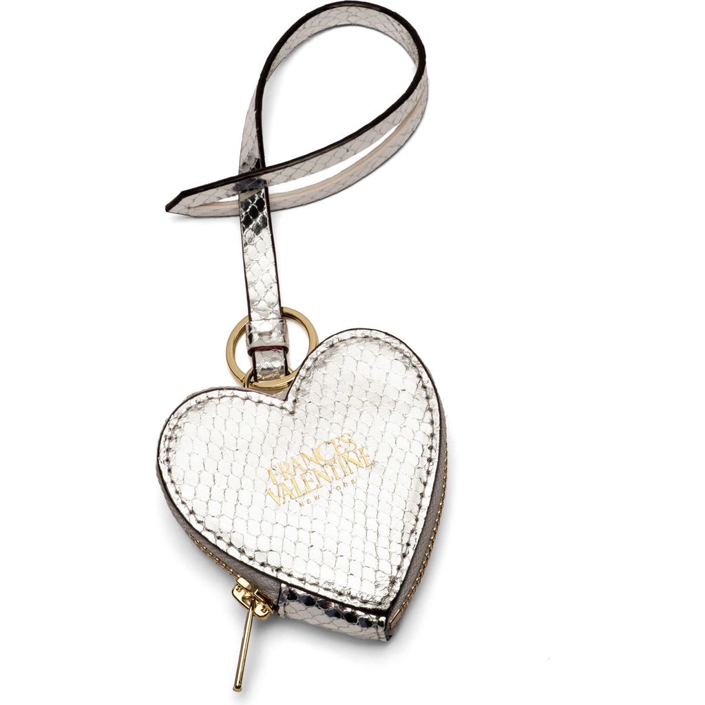 Frances Valentine Heart Snakeskin Embossed Metallic Leather Key Chain Wristlet In Silver