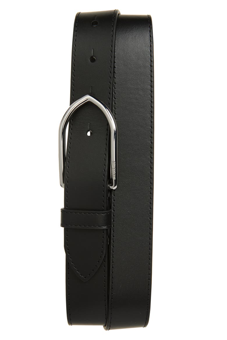 La Ceinture Bambino Leather Belt, Main, color, BLACK/ SILVER 99S