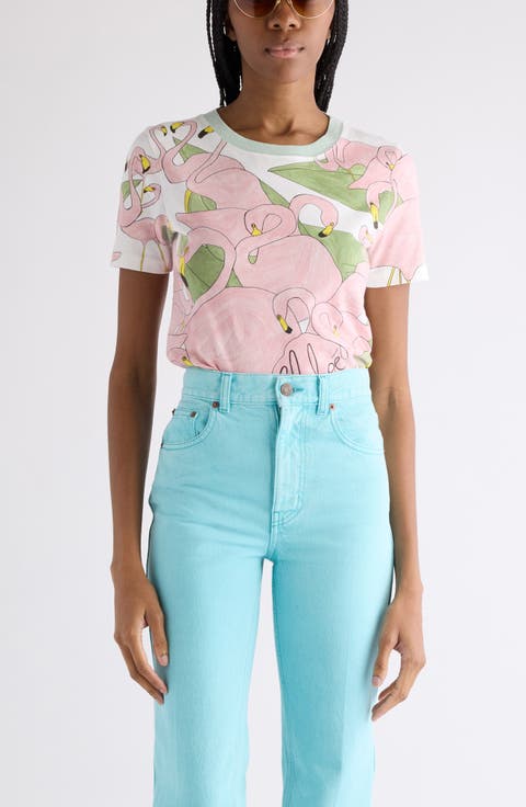 Flamingo Print Jersey Ringer T-Shirt