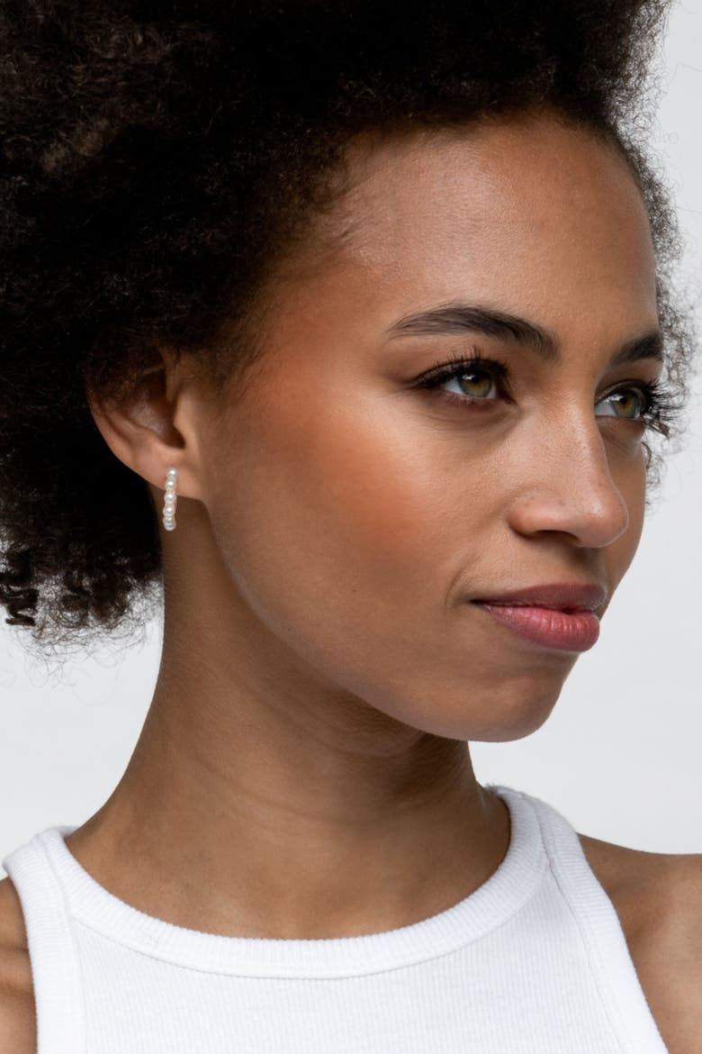 Medium Timeless Pearl Huggie Hoops, Alternate, color, Yellow Gold Vermeil