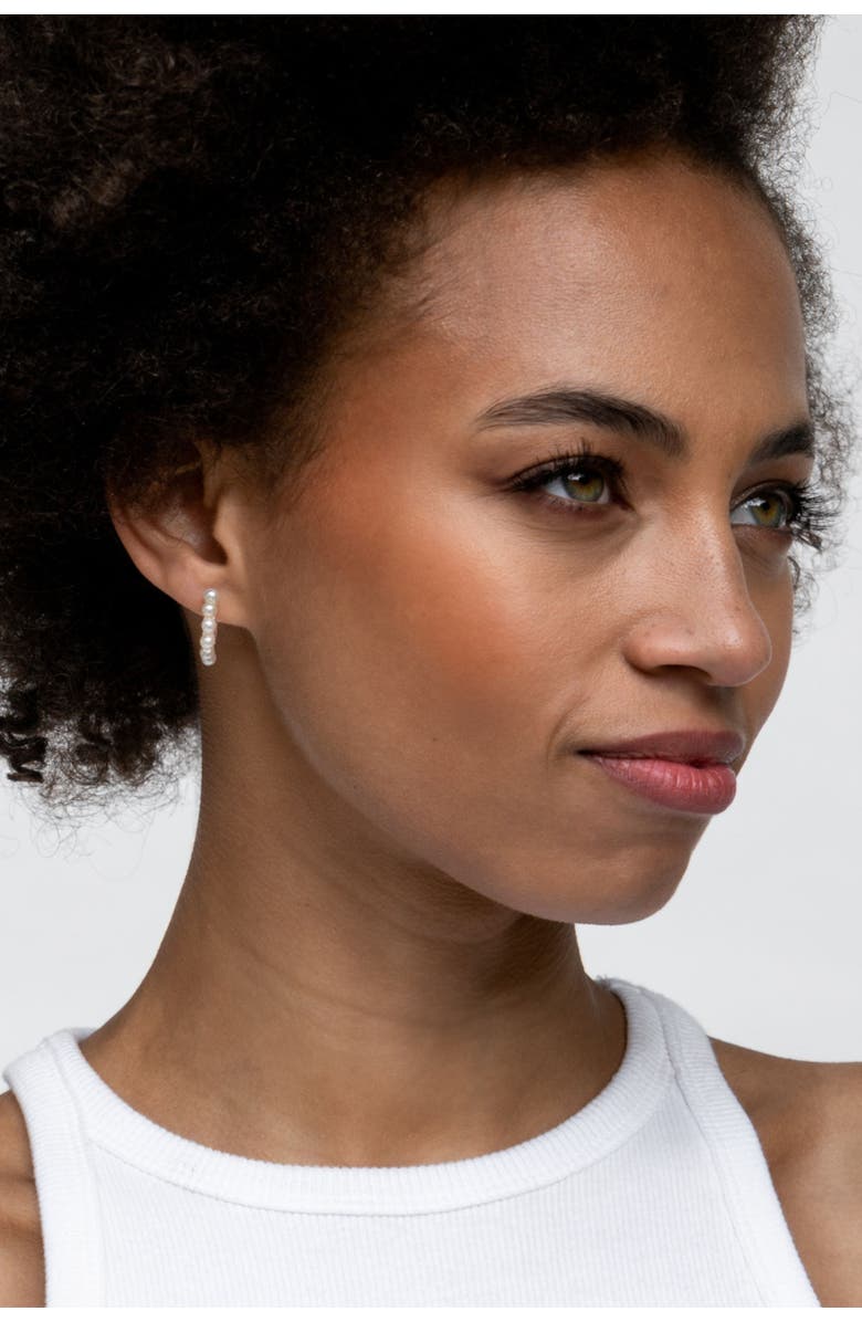 Dower 
Hall Medium Timeless Pearl Huggie Hoops, Alternate, color, Yellow Gold Vermeil