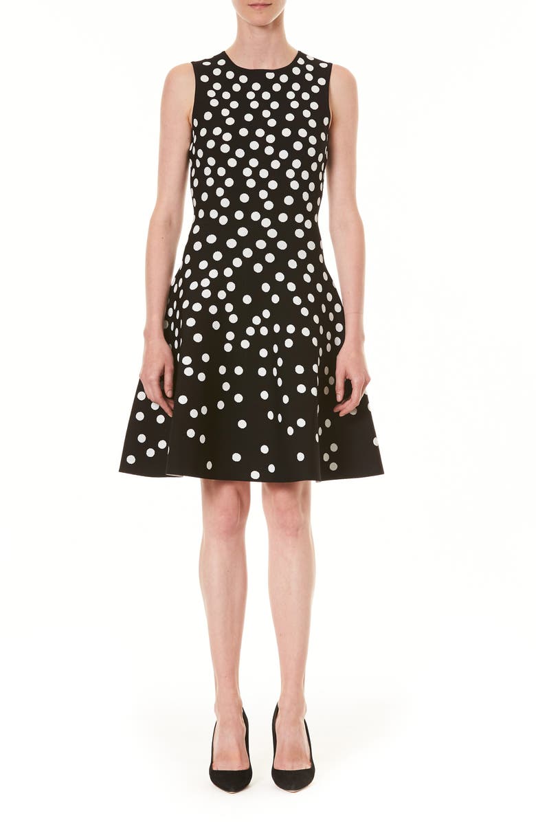 Carolina Herrera Polka Dot Jacquard Fit & Flare Sweater Dress, Main, color,