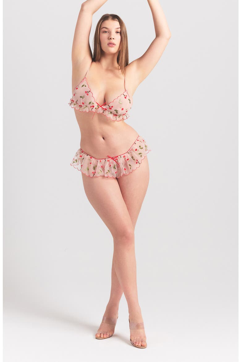 Embroidered Tulle Skirt Bikini, Alternate, color, PRIMROSE CHERRY TULLE