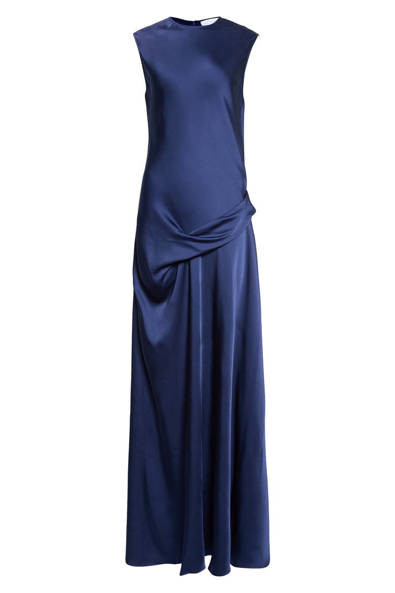 Draped Satin Gown, Alternate, color, NAVY