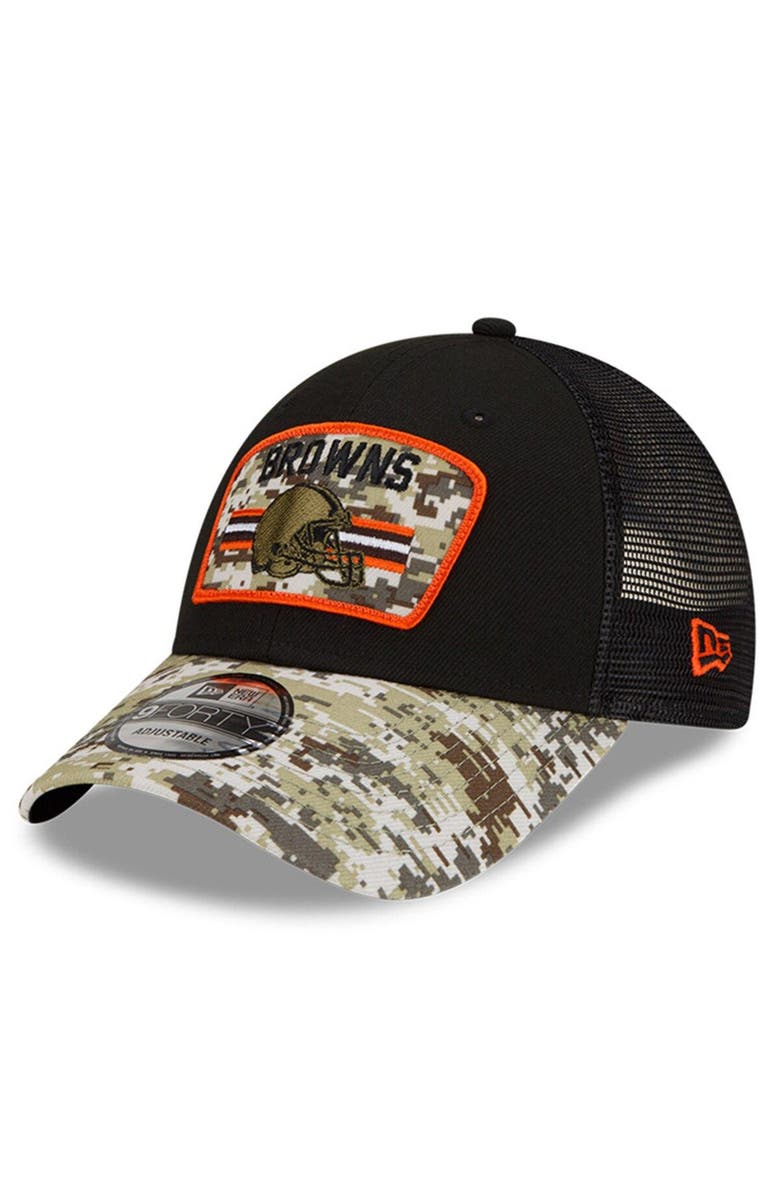 New Era Men's New Era Black/Camo Cleveland Browns 2021 Salute To Service Trucker 9FORTY Snapback Adjustable Hat, Alternate, color,