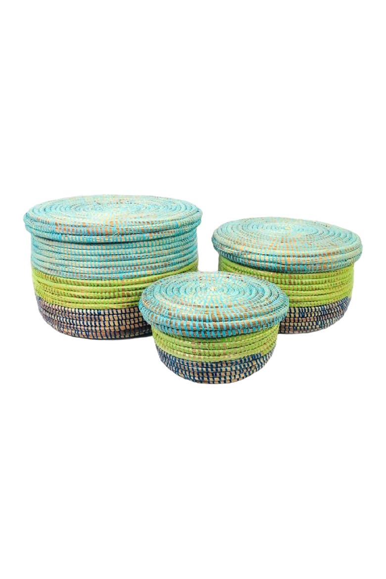 Flat Lid Storage Basket - Set of 3, Alternate, color, Coastal Blue