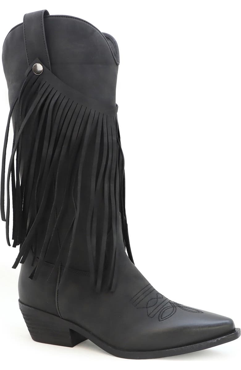 YOKI Avery Fringe Western Boot, Main, color, Black