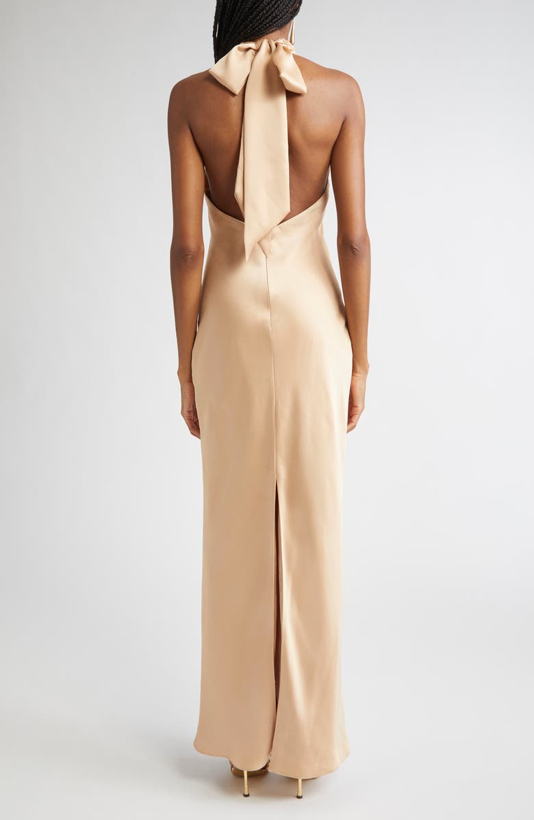 Ramy Brook Tatiana Halter Neck Satin Gown, Alternate, color, Light Champagne