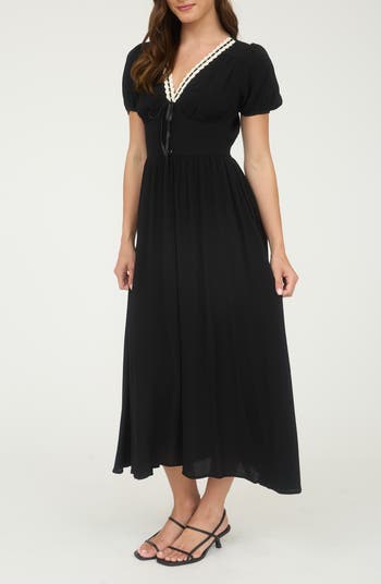 Puff Sleeve A-Line Midi Dress