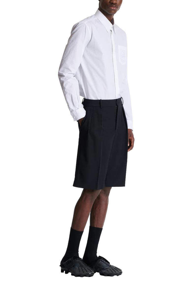 Balmain Grain De Poudre Pleated Bermuda Shorts, Main, color, Black