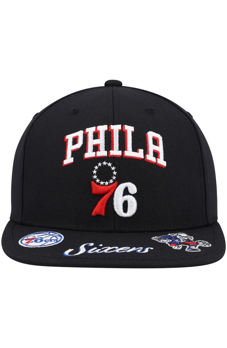 Mitchell & Ness Men's Mitchell & Ness Black Philadelphia 76ers Front Loaded Snapback Hat, Alternate, color, 