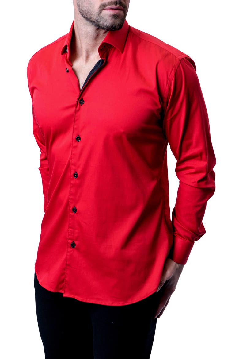 Fibonacci Grenadine Red Contemporary Fit Button-Up Shirt, Alternate, color, RED