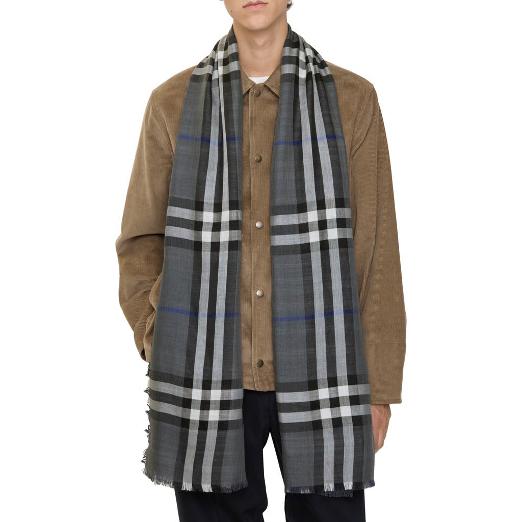 Burberry Reversible Check Wool Silk Scarf In Gray