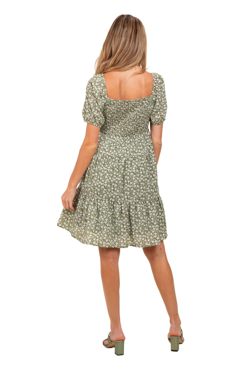 PinkBlush Olive Floral Tiered V-Neck Mini Dress, Alternate, color, Light Olive