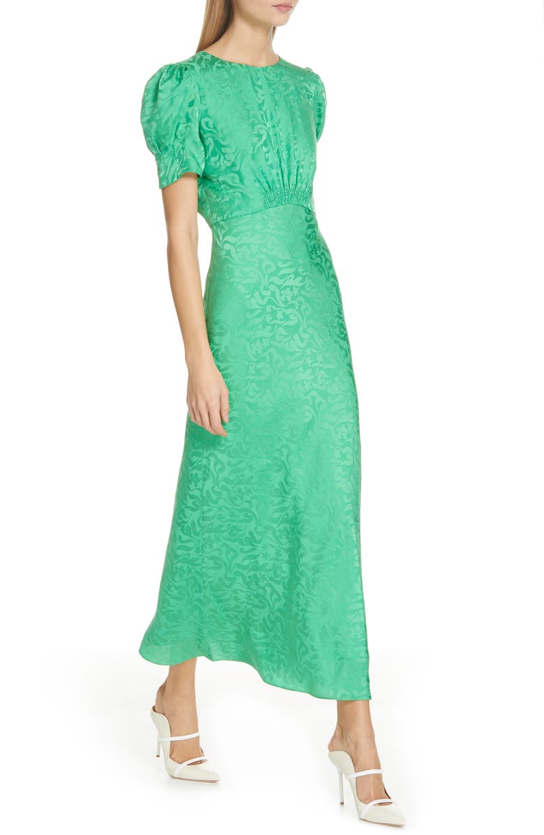 SALONI Bianca Puff Sleeve Silk Midi Dress, Alternate, color,