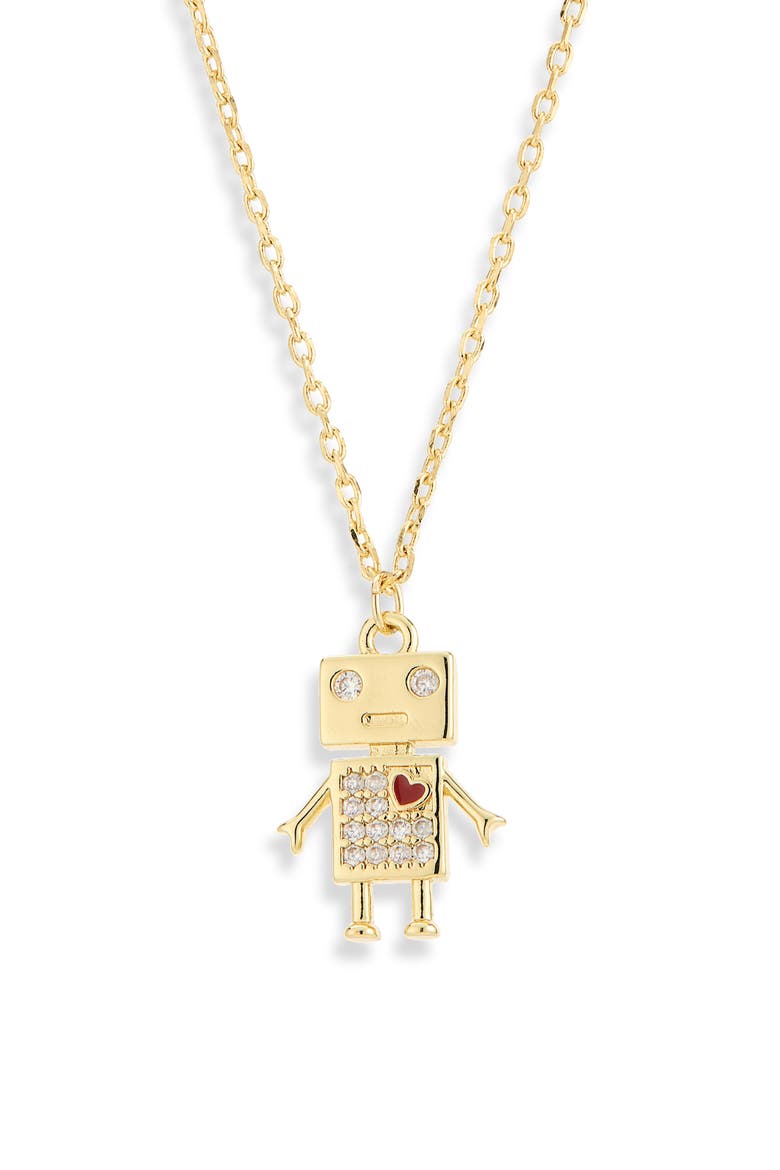 Pavé Robot Pendant Necklace, Alternate, color, RED- CLEAR- GOLD