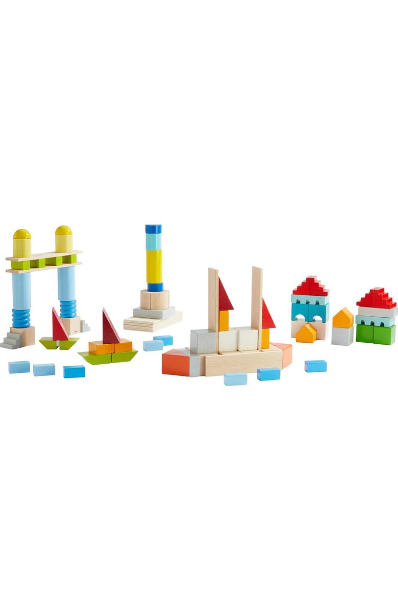 HABA Colored Wooden Building Blocks - Set of 85 Piece Set of Wooden Toys, Stacking Toys for Toddlers 1-3 Ideal Open Ended STEM Play, Alternate, color, Multi