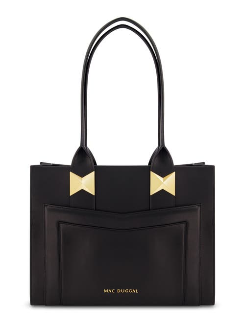 Mac Duggal Gold Plated Hardware Large Leather Tote Bag In Black