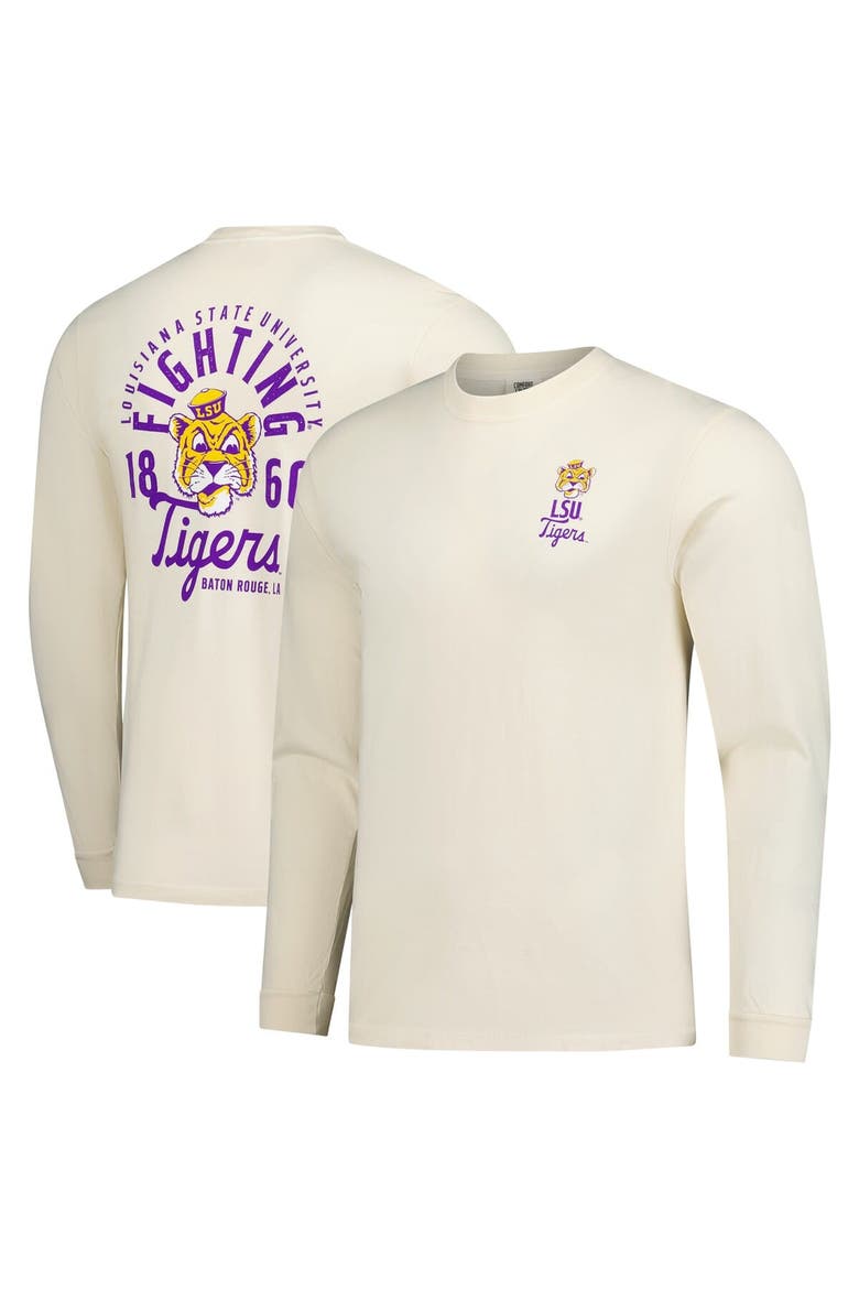 Men's Natural LSU Tigers Comfort Colors Mascot Overlay Long Sleeve T-Shirt, Main, color, Natural