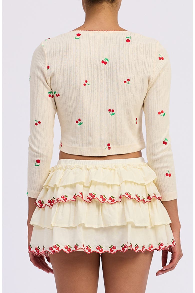 Embroidered Cotton Pointelle Cardigan, Alternate, color, YELLOW RED