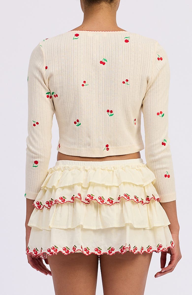 JACQUIE THE LABEL Embroidered Cotton Pointelle Cardigan, Alternate, color, Yellow Red