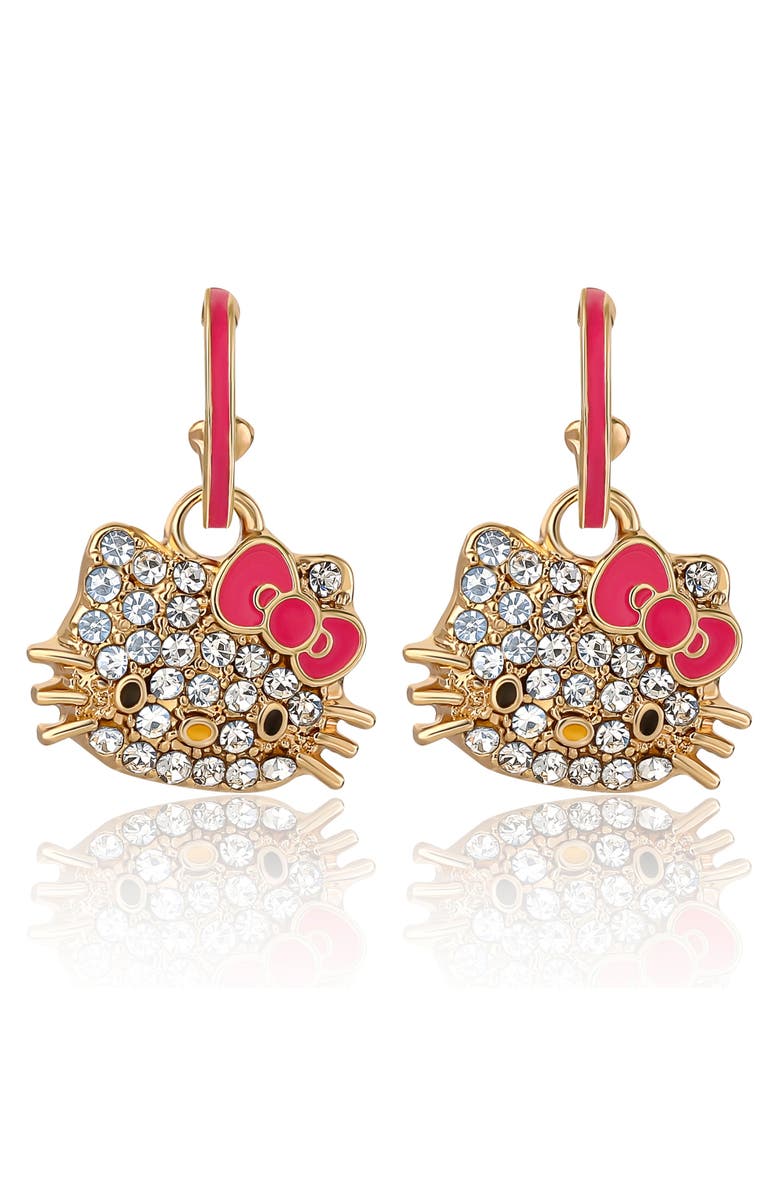 Hello Kitty Pave Crystal Hoop Earring, Alternate, color, Yellow Gold