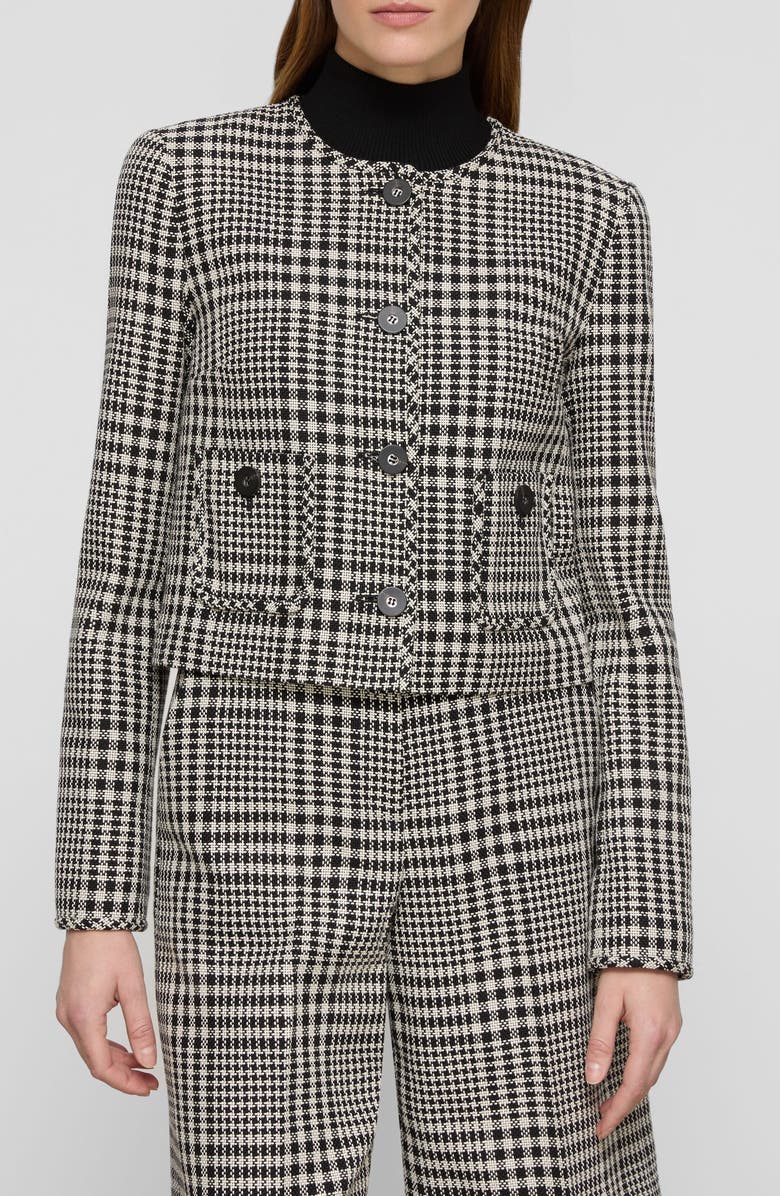 Lafayette 148 New York Grid Plaid Corded Cotton Crop Jacket, Main, color, Black Multi