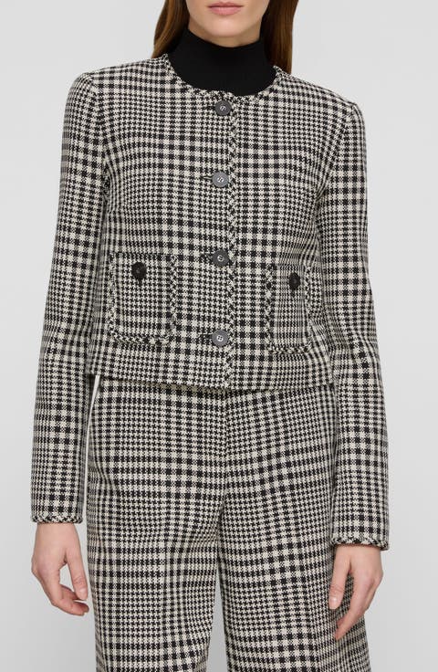 Grid Plaid Corded Cotton Crop Jacket