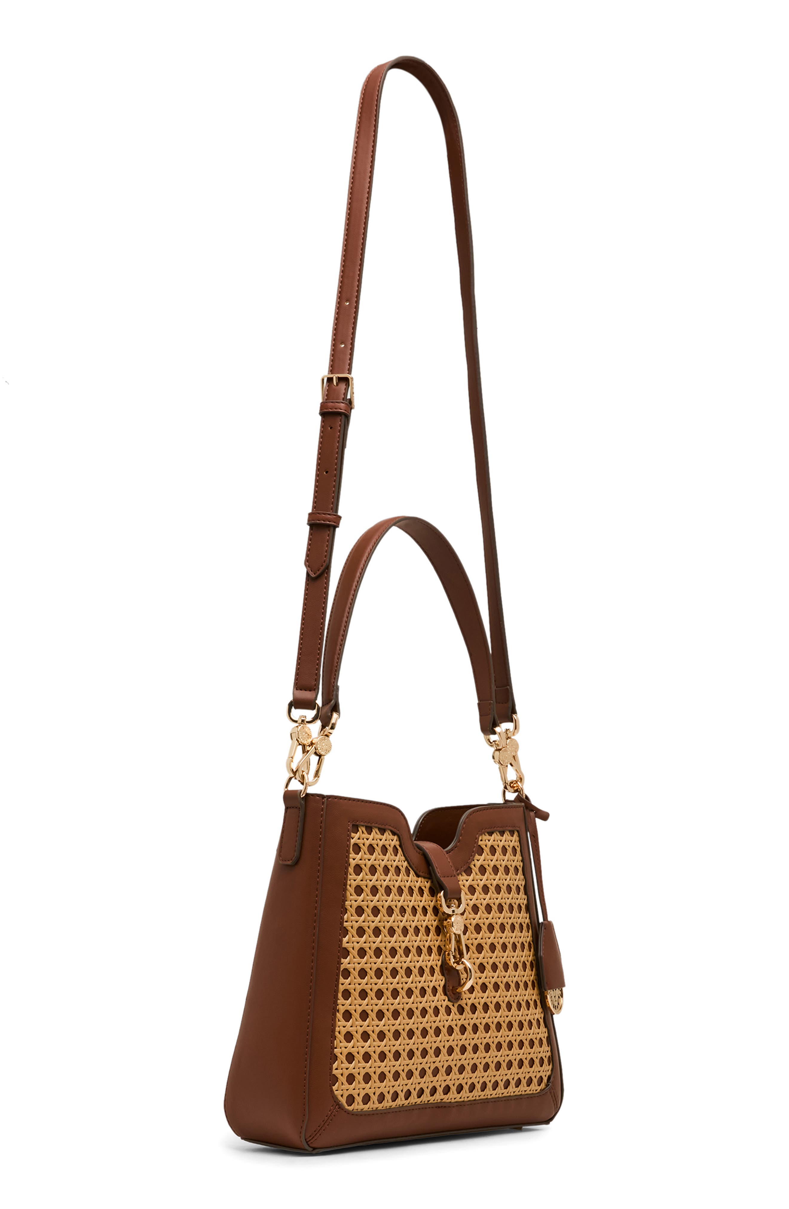 Straw Bucket Bag, Alternate, color, NATURAL-WALNUT