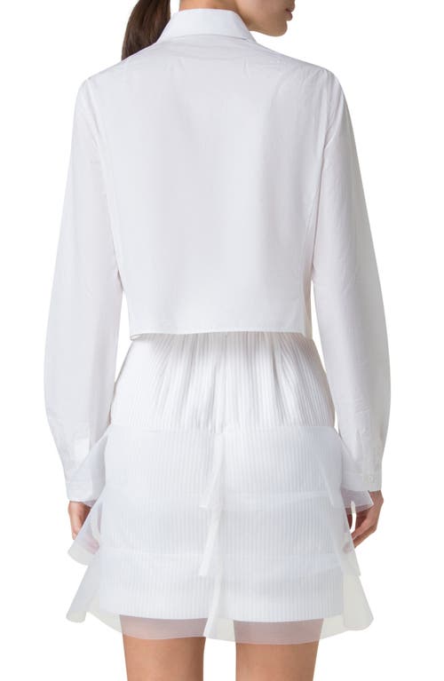 Akris Pleat Front Cotton Voile Crop Button-up Shirt In Pure White