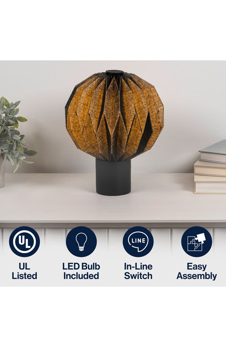 JONATHAN Y Quincy 11" Modern Minimalist Paper Pleated Orb Accent LED Table Lamp, Alternate, color, Black