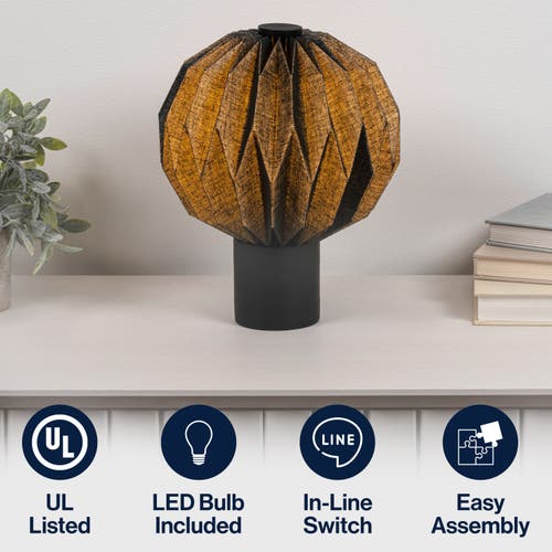 Jonathan Y Quincy 11" Modern Minimalist Paper Pleated Orb Accent Led Table Lamp In Black