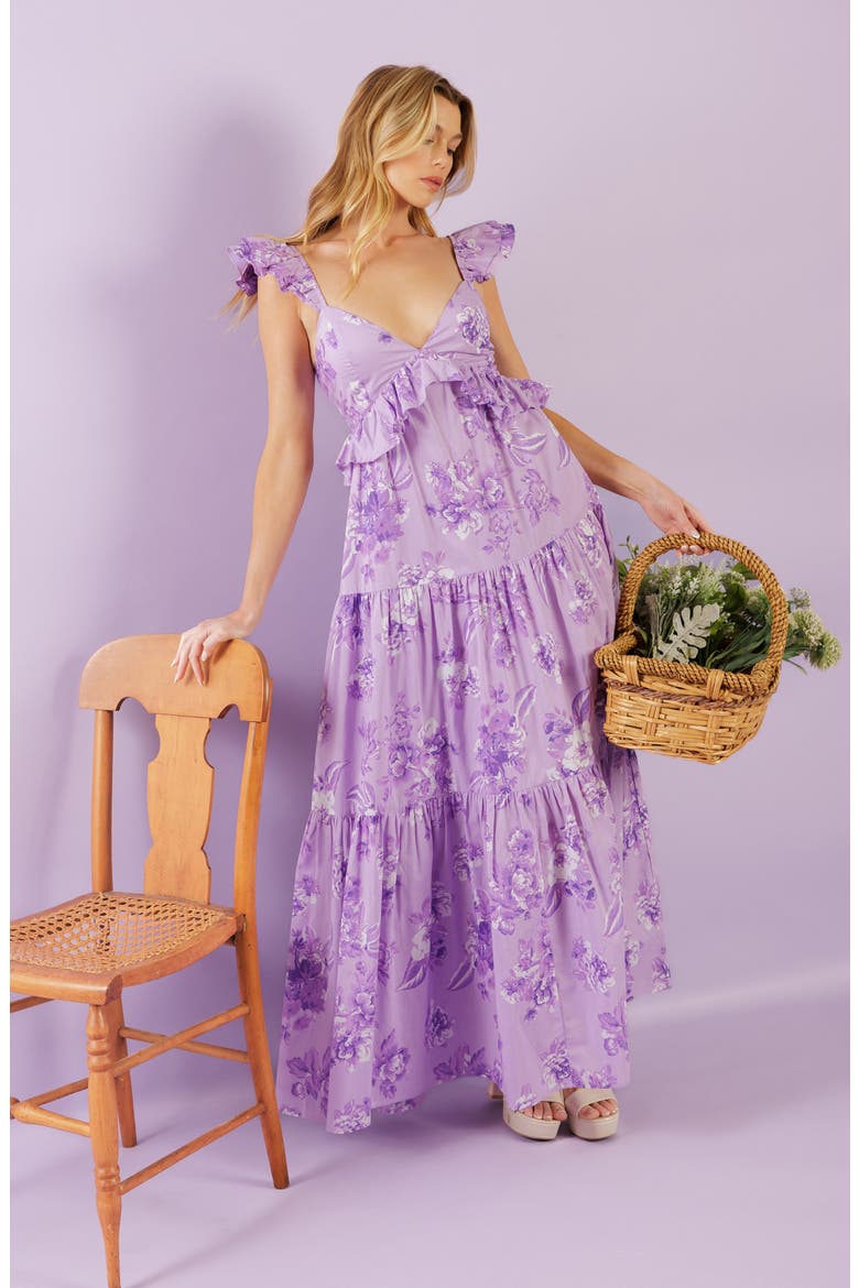Ruffle Trim Maxi Dress, Alternate, color, LAVENDER