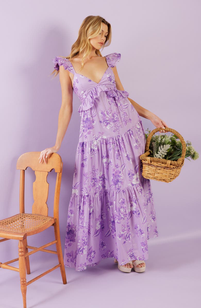 FLYING TOMATO Ruffle Trim Maxi Dress, Alternate, color, 