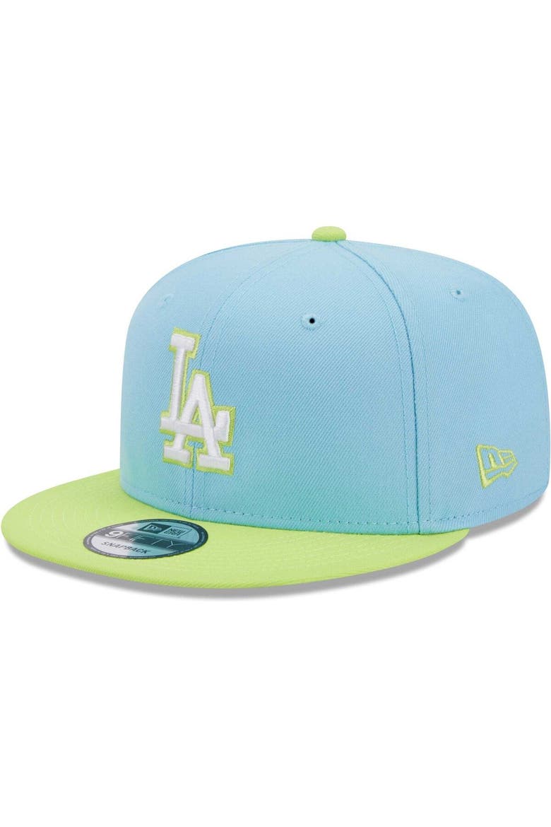 Men's New Era Light Blue/Neon Green Los Angeles Dodgers Spring Basic Two-Tone 9FIFTY Snapback Hat, Main, color, Light Blue