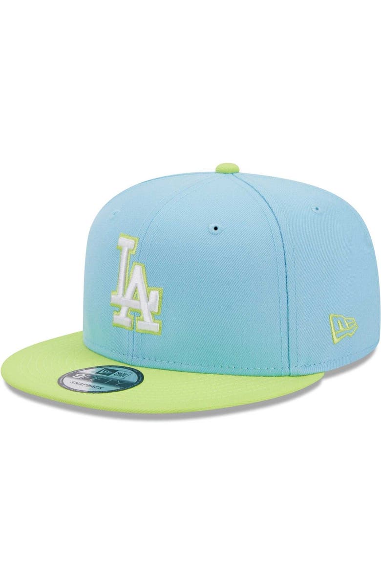 New Era Men's New Era Light Blue/Neon Green Los Angeles Dodgers Spring Basic Two-Tone 9FIFTY Snapback Hat, Main, color, 