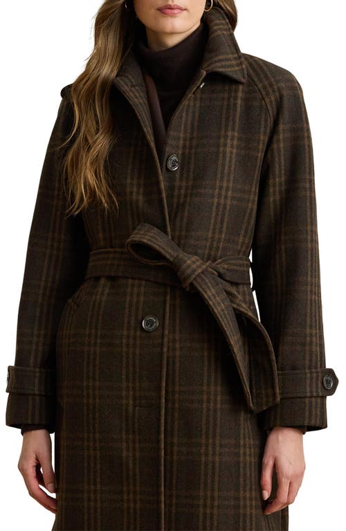 Ralph Lauren Lauren Windowpane Plaid Wool Blend Trench Coat In Brown