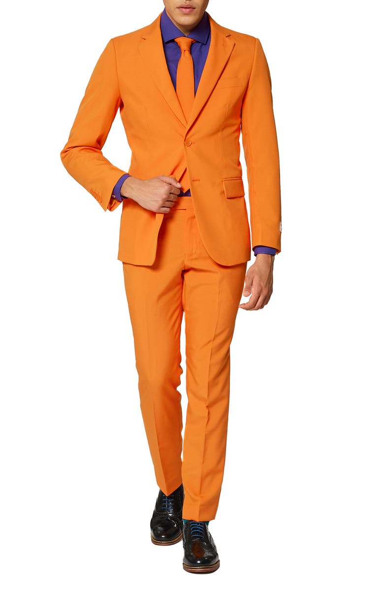 OppoSuits 'The Orange' Trim Fit Two-Piece Suit with Tie, Alternate, color, Orange