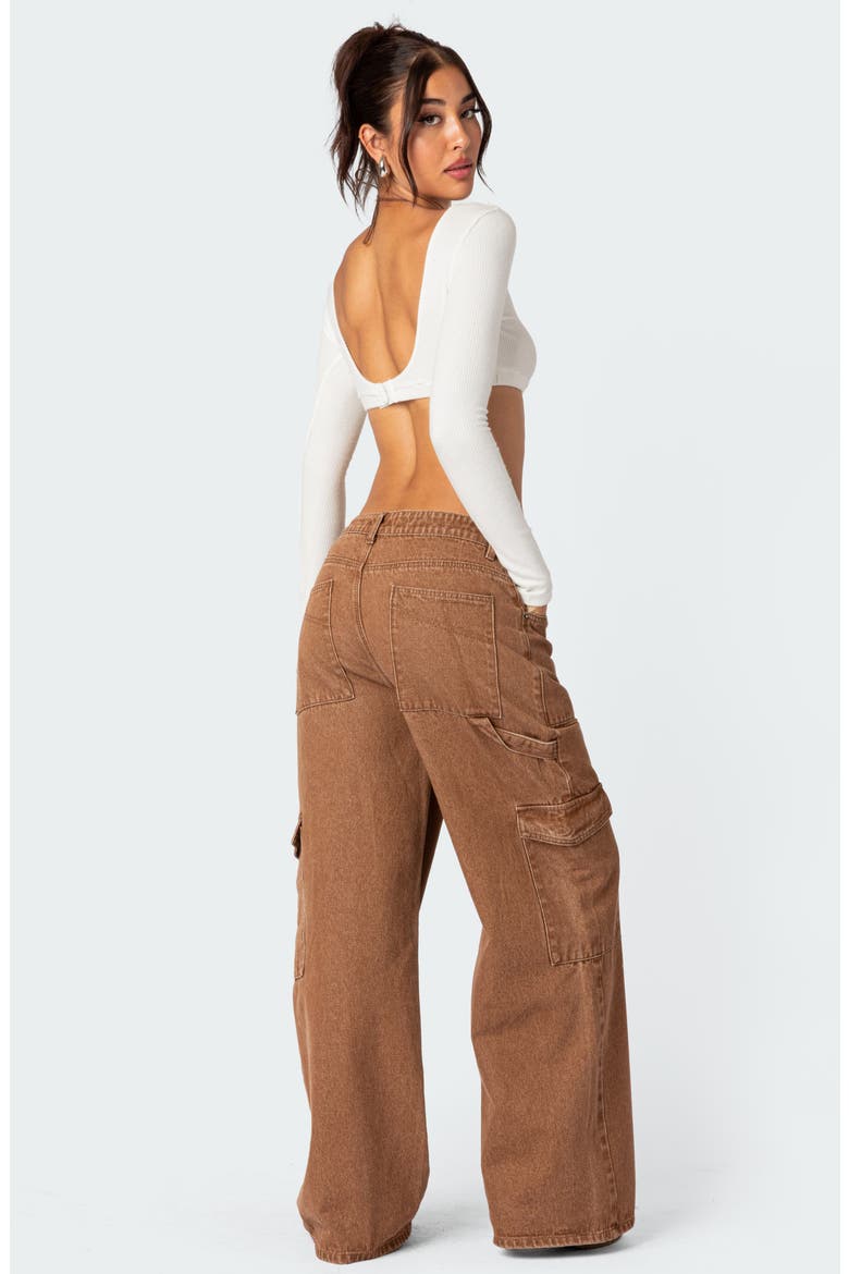 Stonewash Mid Rise Rigid Cargo Jeans, Alternate, color, BROWN-WASHED