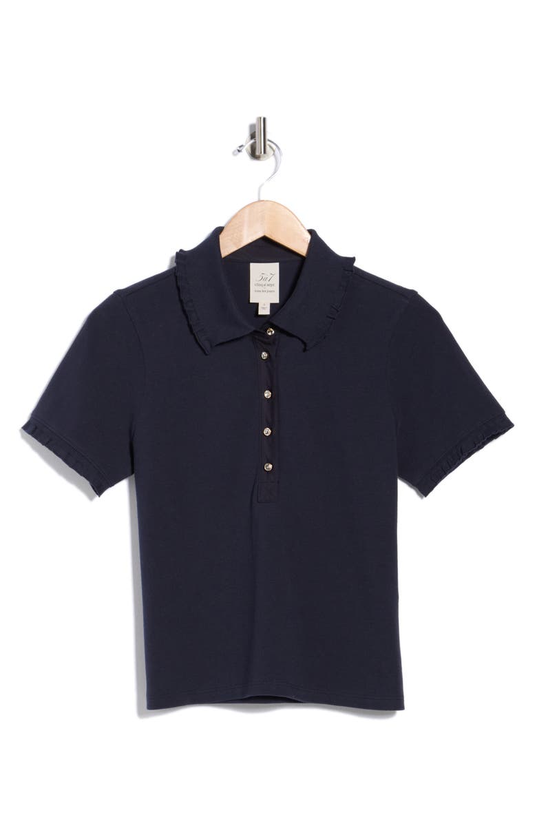 Cinq à Sept Aster Crystal Button Cotton Polo Shirt, Alternate, color, Navy