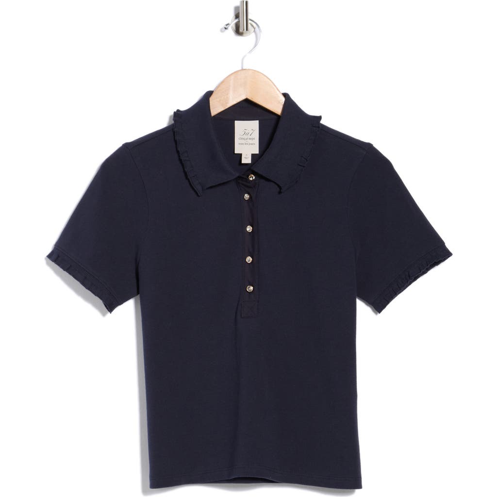 Cinq À Sept Aster Crystal Button Cotton Polo Shirt In Blue