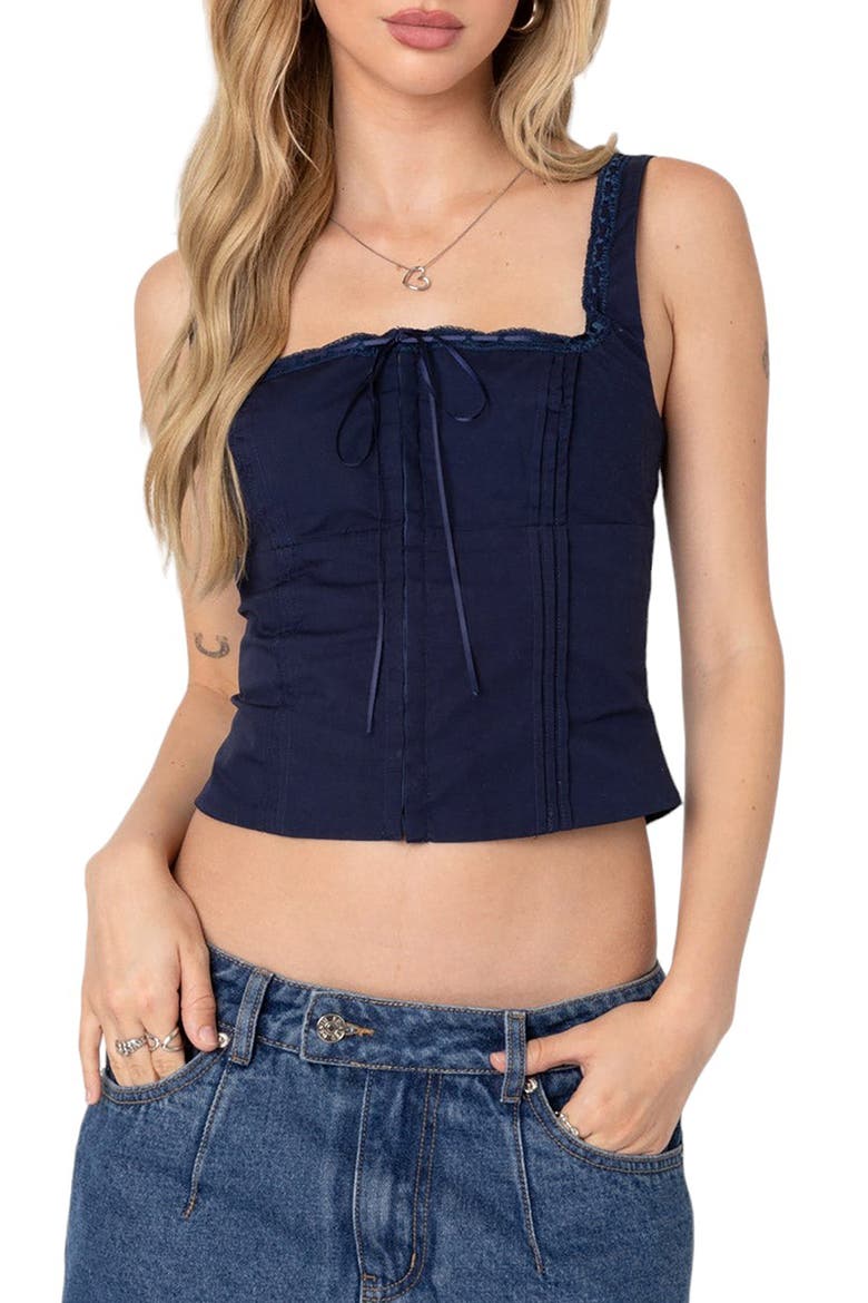 Cotton Stretch Poplin Corset Top, Main, color, NAVY